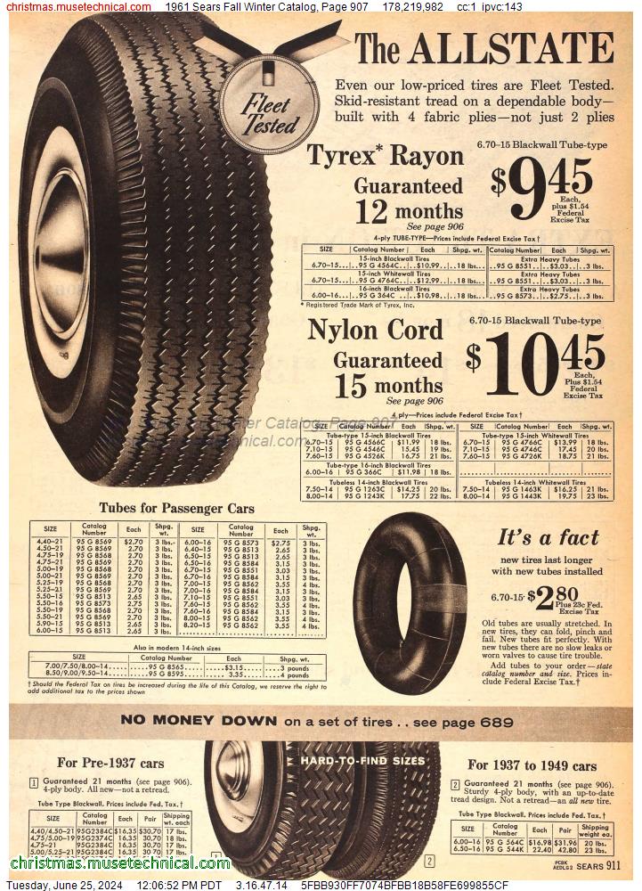 1961 Sears Fall Winter Catalog, Page 907
