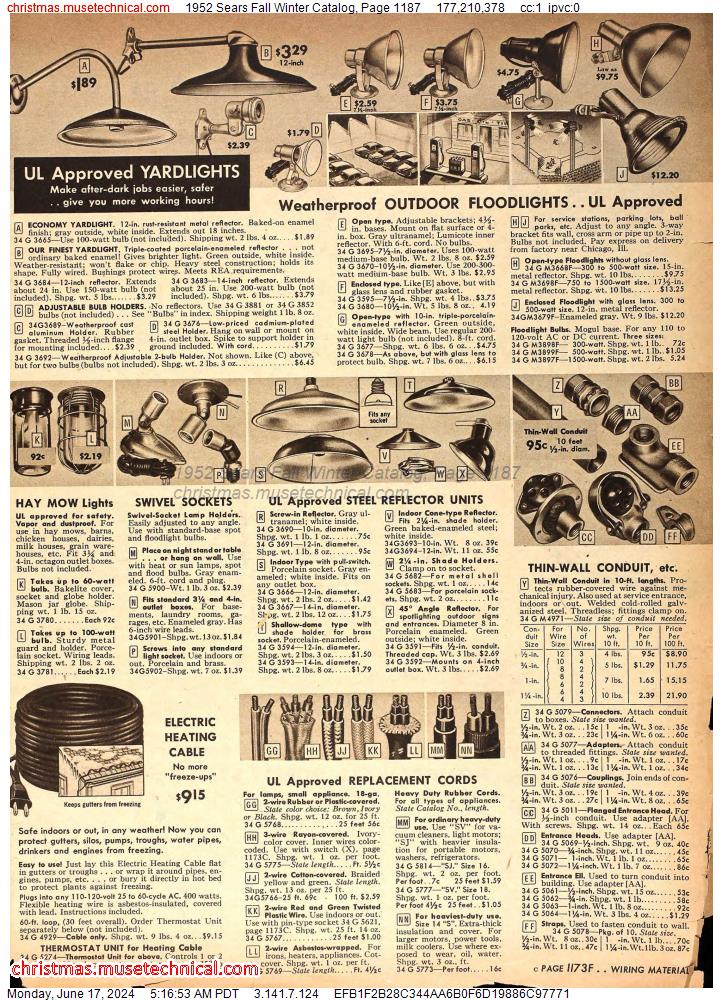 1952 Sears Fall Winter Catalog, Page 1187