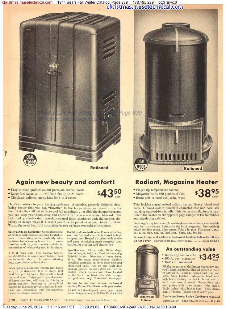 1944 Sears Fall Winter Catalog, Page 839