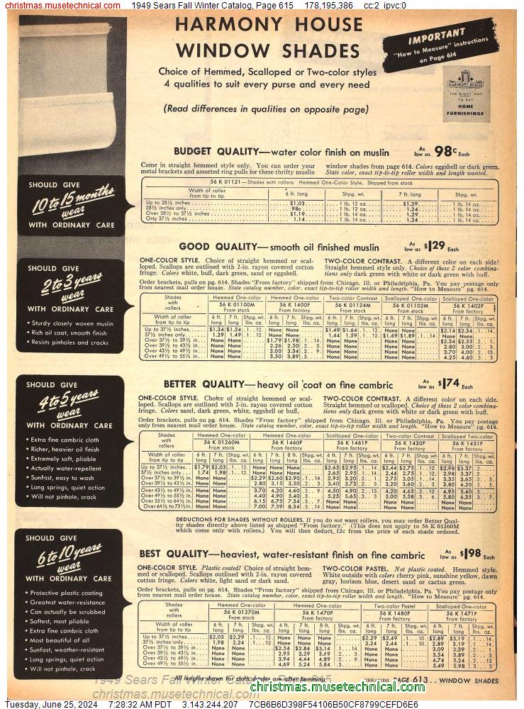 1949 Sears Fall Winter Catalog, Page 615