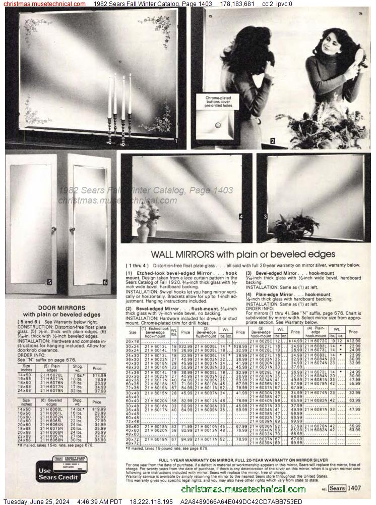 1982 Sears Fall Winter Catalog, Page 1403