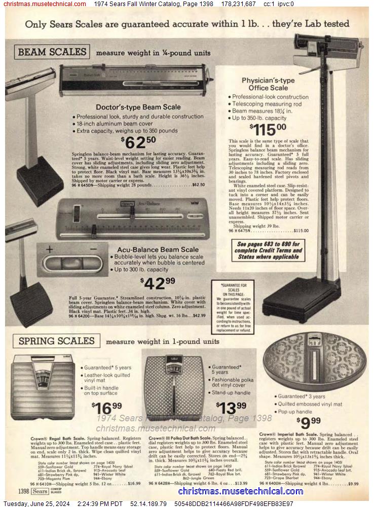 1974 Sears Fall Winter Catalog, Page 1398