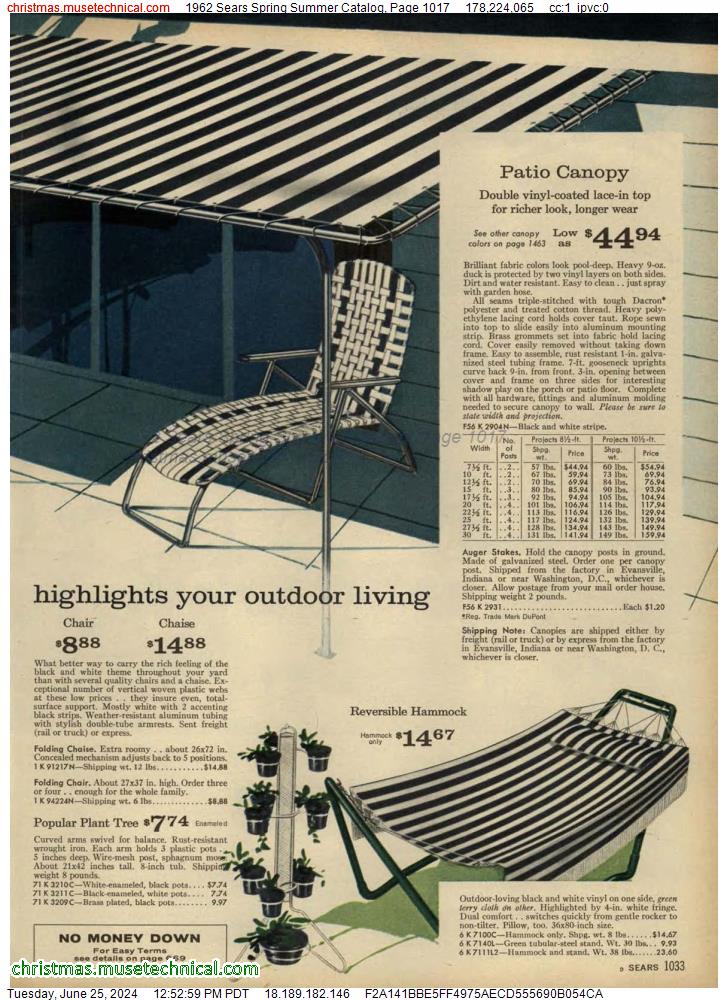 1962 Sears Spring Summer Catalog, Page 1017