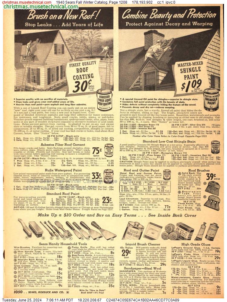 1940 Sears Fall Winter Catalog, Page 1208