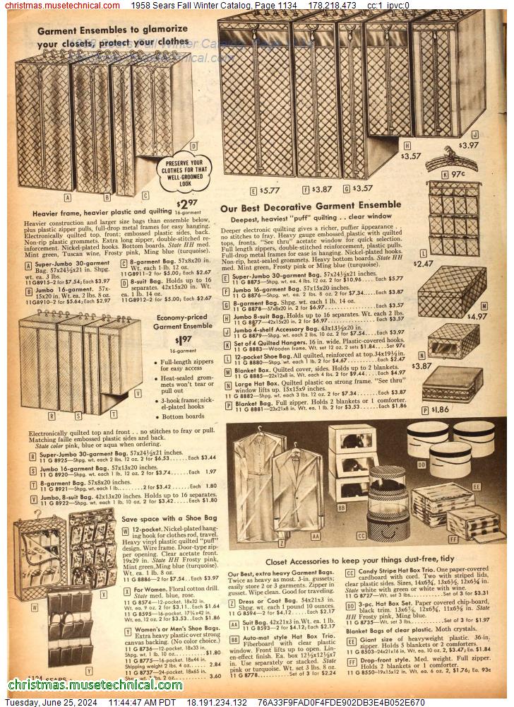 1958 Sears Fall Winter Catalog, Page 1134