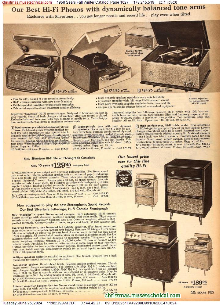 1958 Sears Fall Winter Catalog, Page 1027