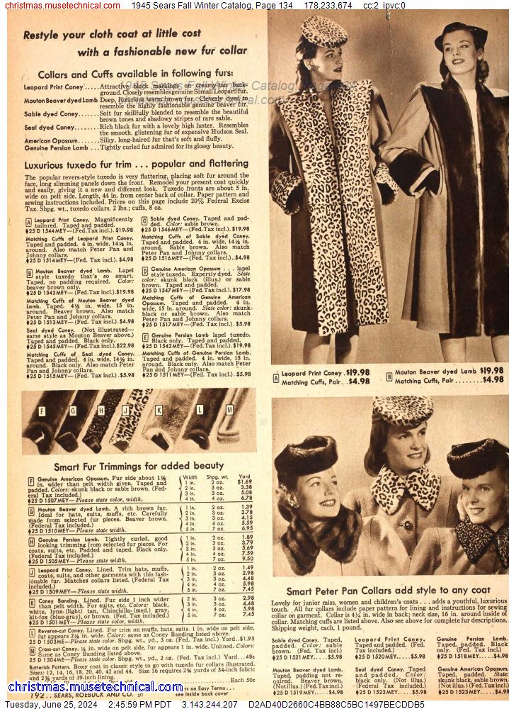 1945 Sears Fall Winter Catalog, Page 134
