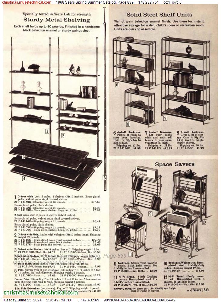 1968 Sears Spring Summer Catalog, Page 839