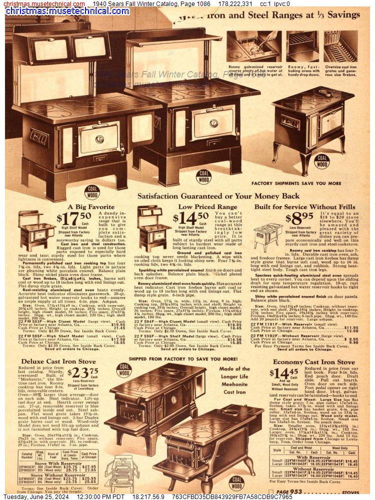 1940 Sears Fall Winter Catalog, Page 1086