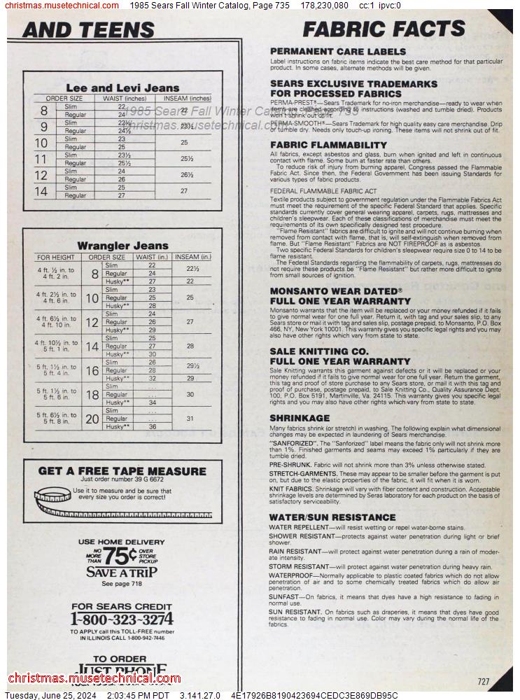 1985 Sears Fall Winter Catalog, Page 735