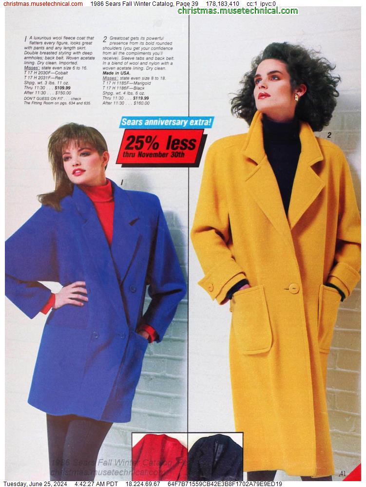 1986 Sears Fall Winter Catalog, Page 39