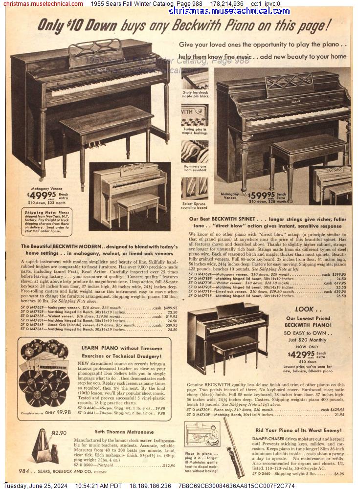 1955 Sears Fall Winter Catalog, Page 988