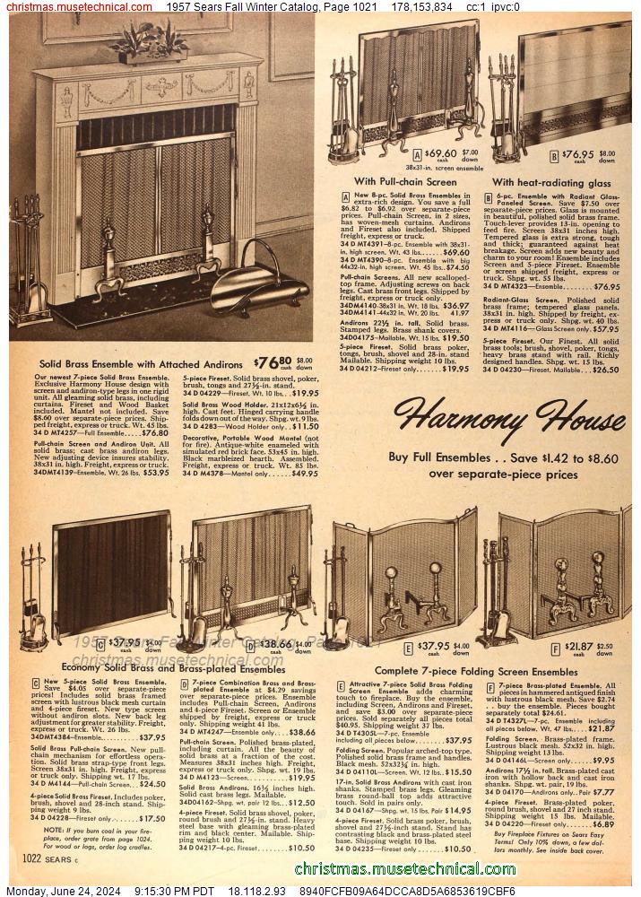 1957 Sears Fall Winter Catalog, Page 1021