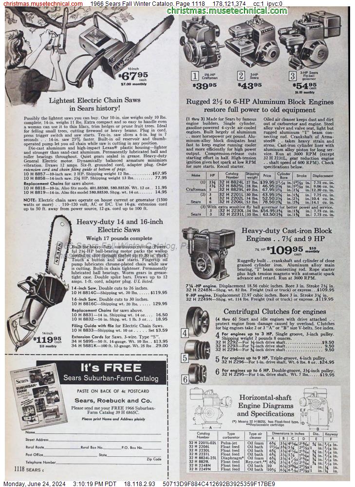 1966 Sears Fall Winter Catalog, Page 1118