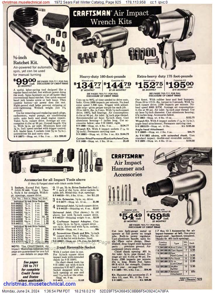 1972 Sears Fall Winter Catalog, Page 925