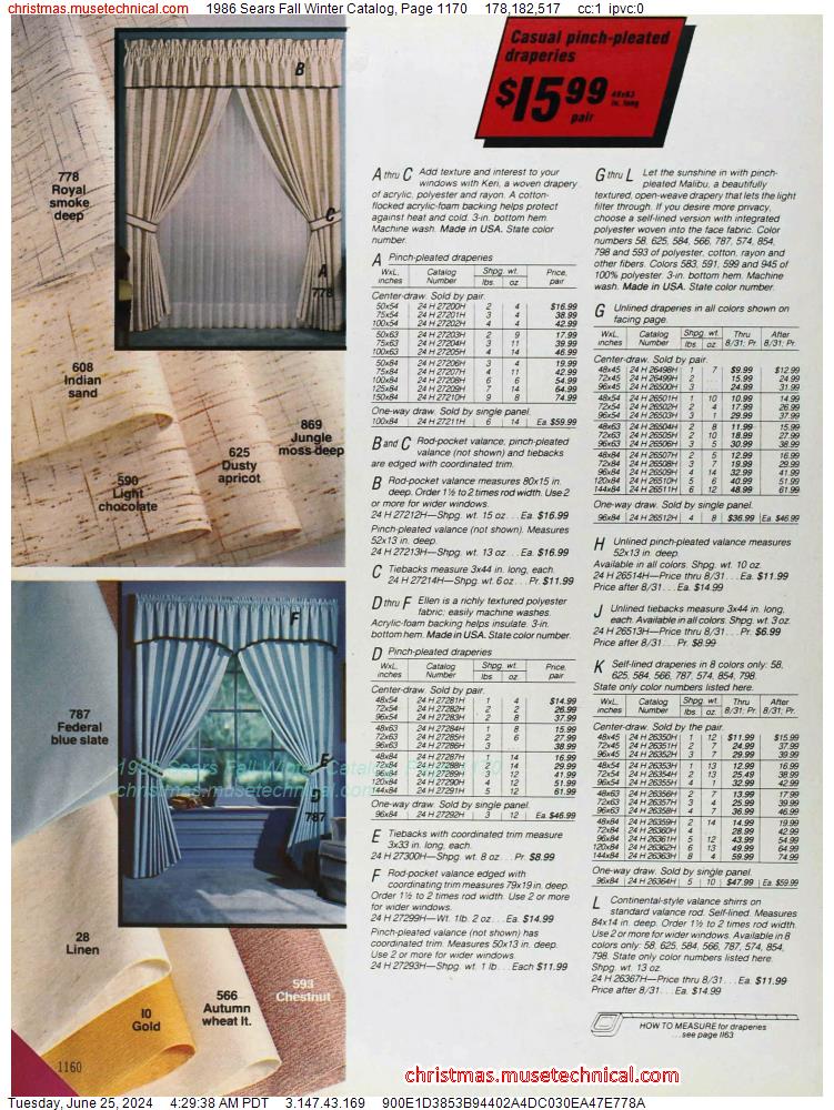 1986 Sears Fall Winter Catalog, Page 1170