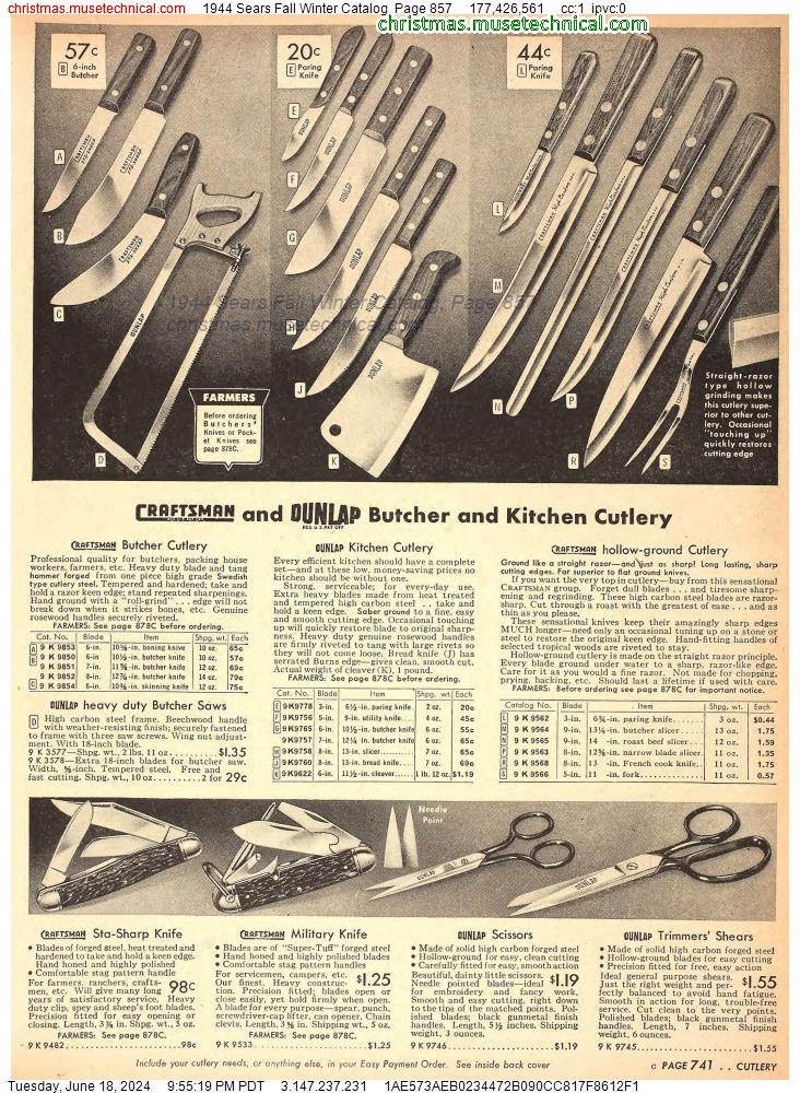 1944 Sears Fall Winter Catalog, Page 857