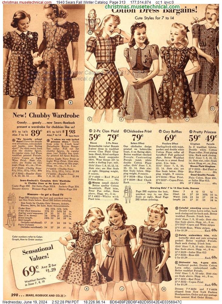 1940 Sears Fall Winter Catalog, Page 313