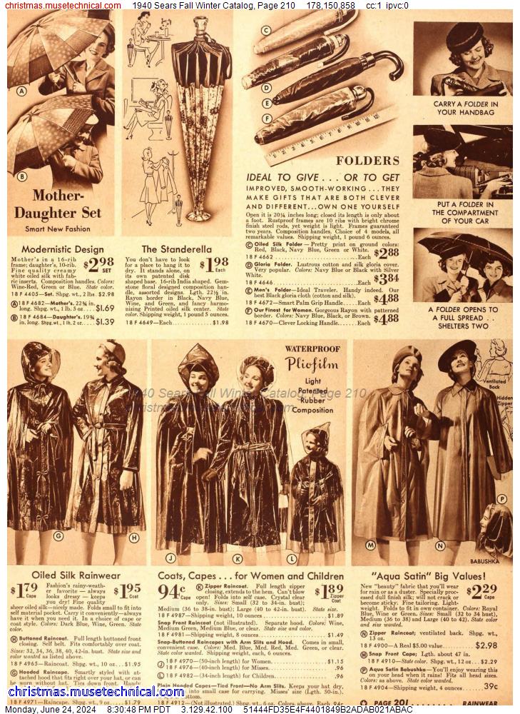 1940 Sears Fall Winter Catalog, Page 210