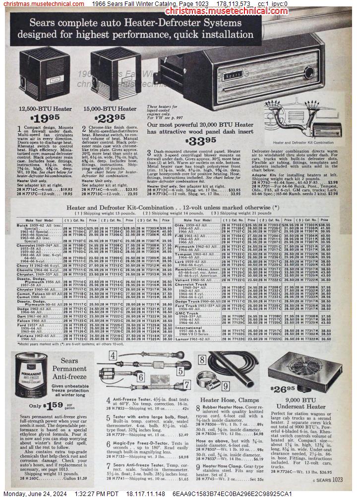 1966 Sears Fall Winter Catalog, Page 1023