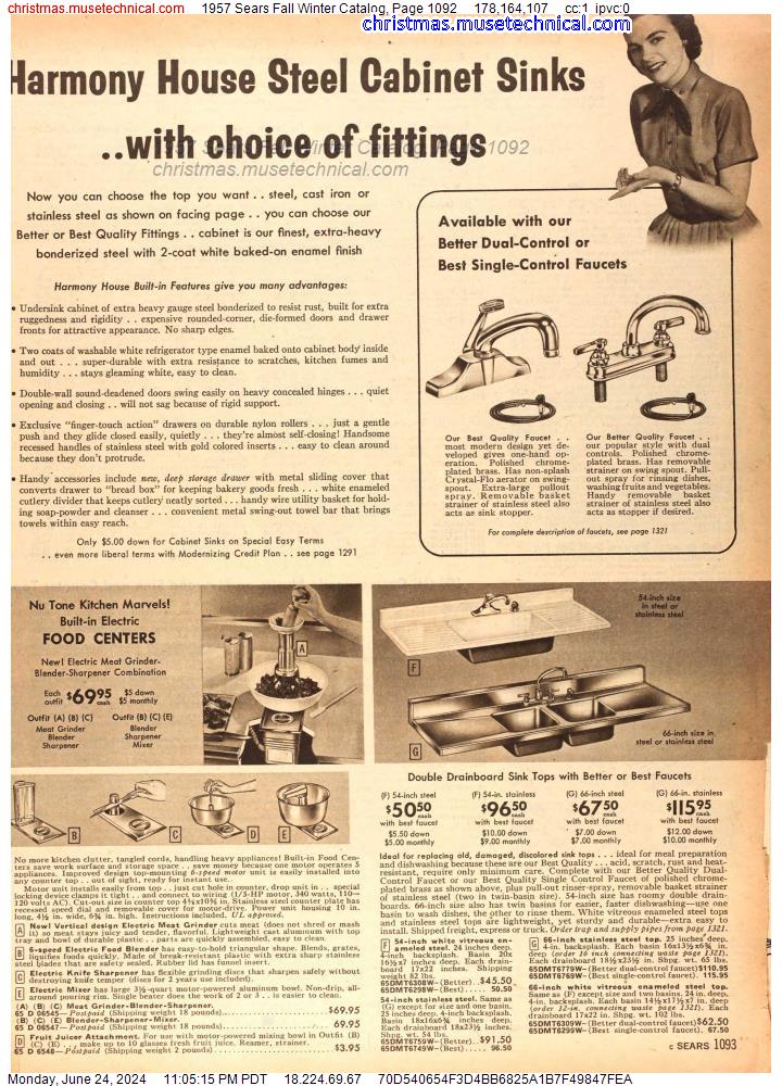 1957 Sears Fall Winter Catalog, Page 1092