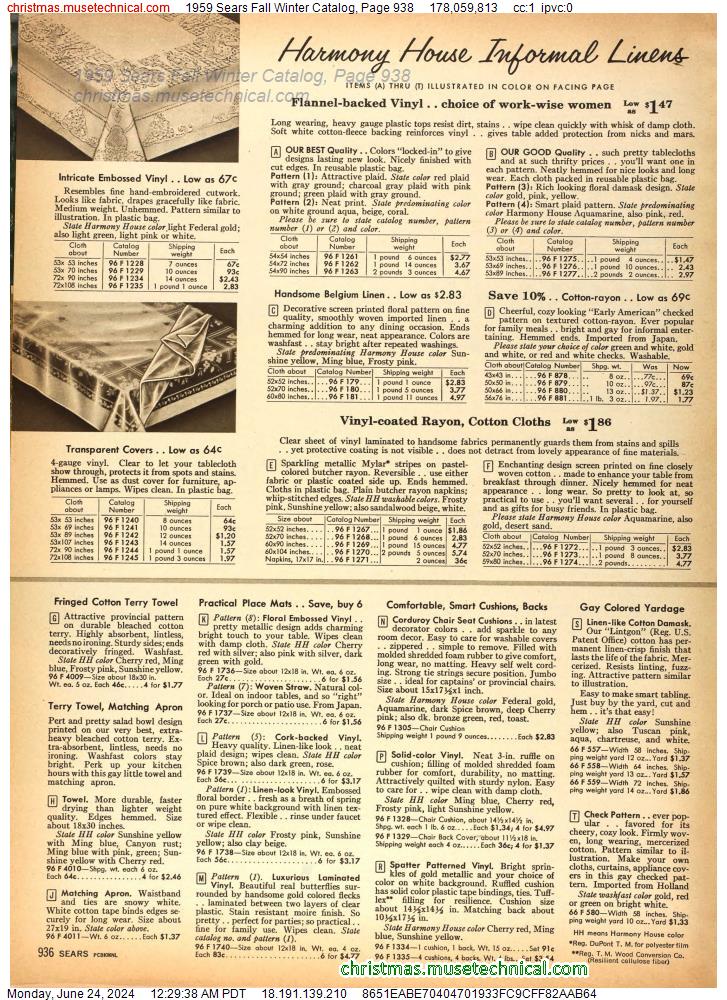 1959 Sears Fall Winter Catalog, Page 938