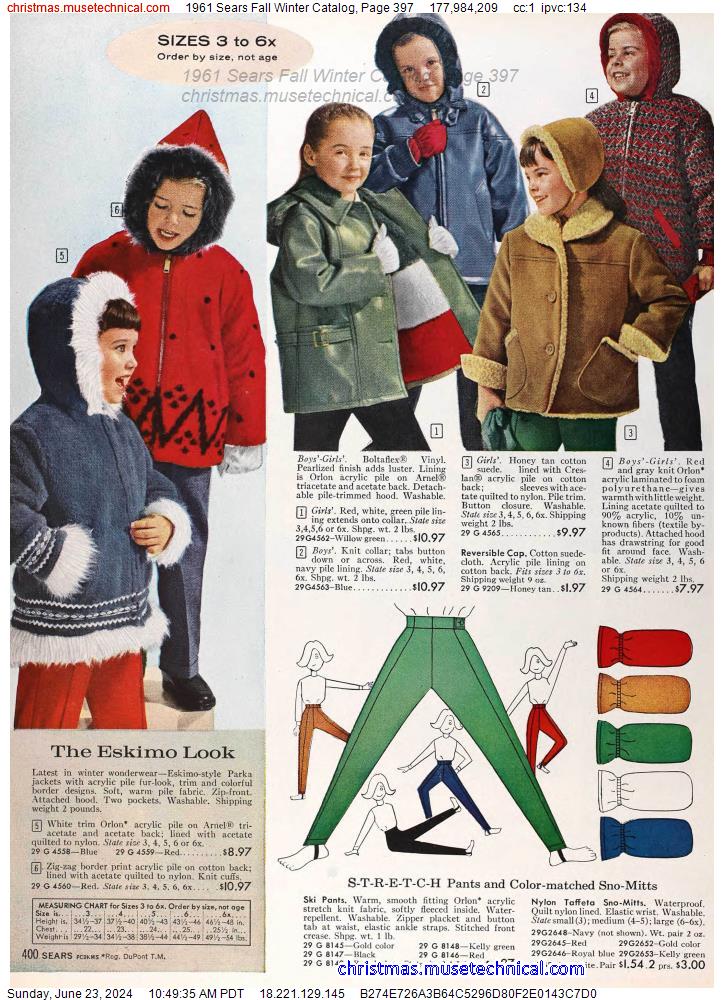 1961 Sears Fall Winter Catalog, Page 397