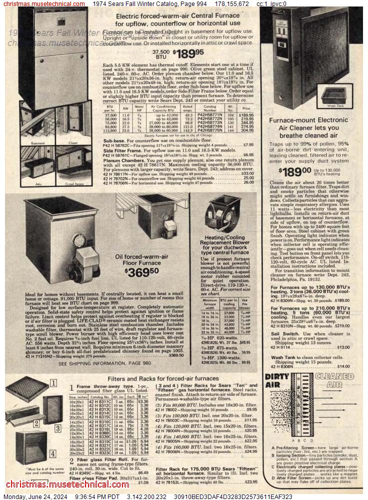 1974 Sears Fall Winter Catalog, Page 994