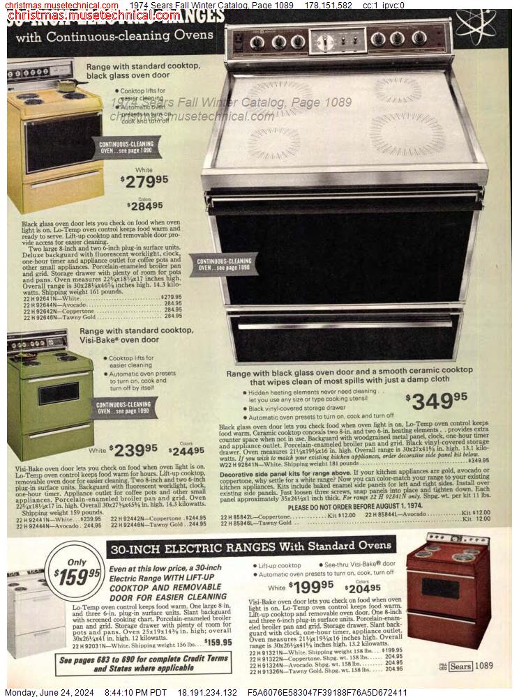 1974 Sears Fall Winter Catalog, Page 1089