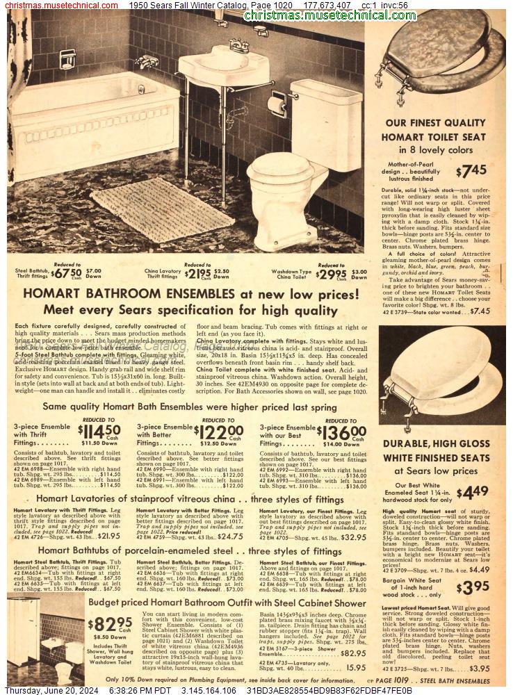 1950 Sears Fall Winter Catalog, Page 1020