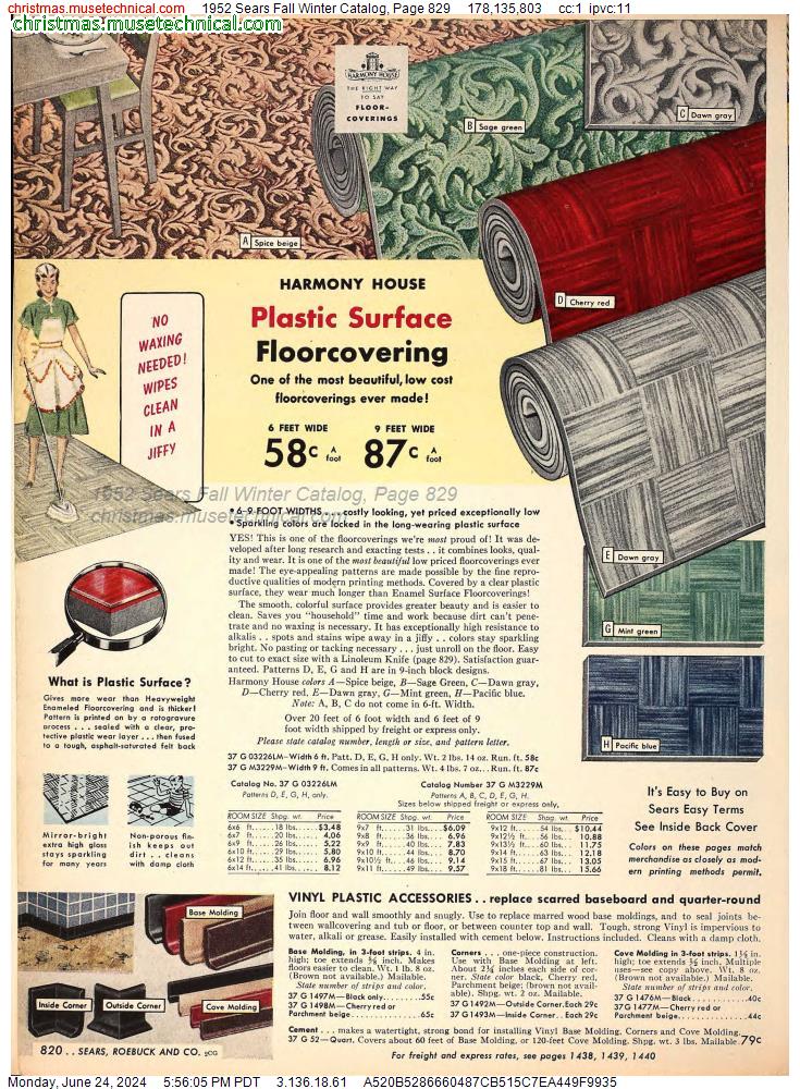 1952 Sears Fall Winter Catalog, Page 829