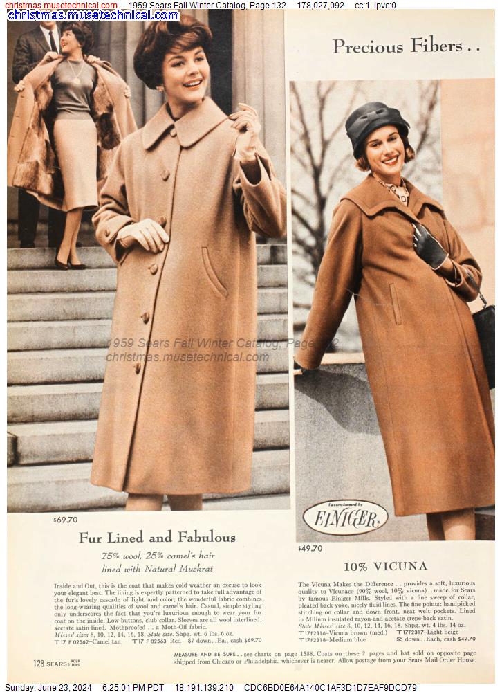 1959 Sears Fall Winter Catalog, Page 132