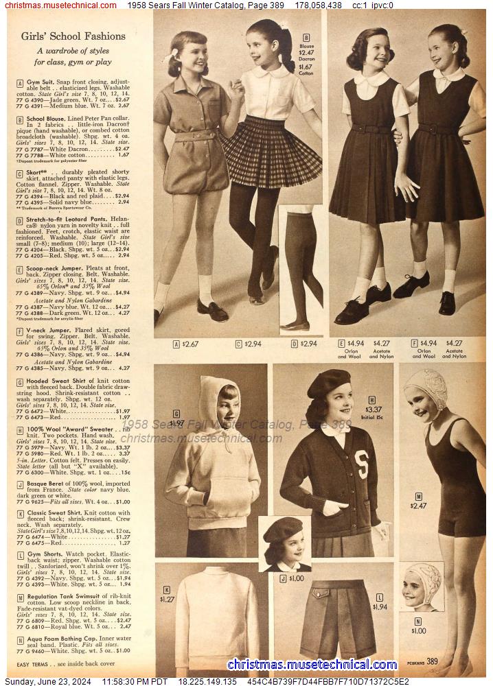 1958 Sears Fall Winter Catalog, Page 389