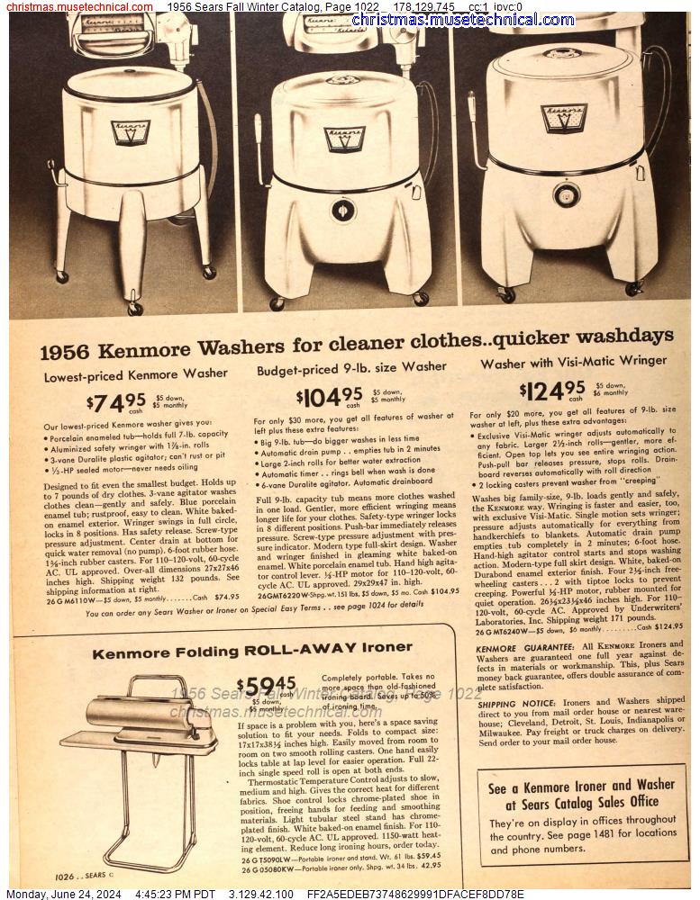 1956 Sears Fall Winter Catalog, Page 1022