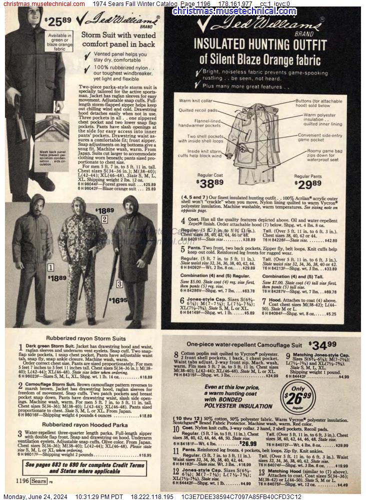 1974 Sears Fall Winter Catalog, Page 1196