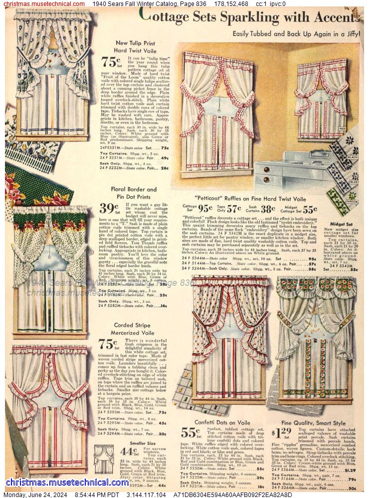 1940 Sears Fall Winter Catalog, Page 836