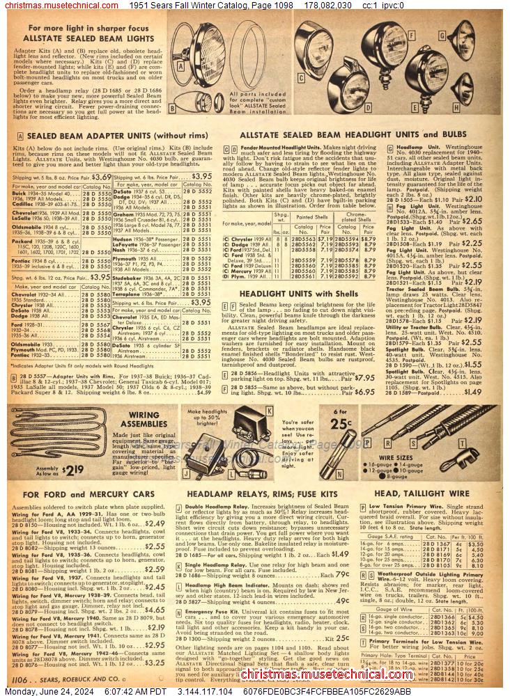1951 Sears Fall Winter Catalog, Page 1098