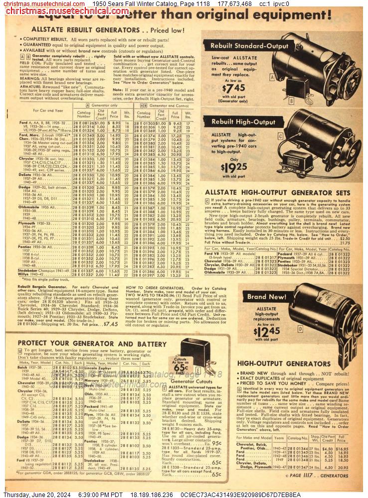 1950 Sears Fall Winter Catalog, Page 1118