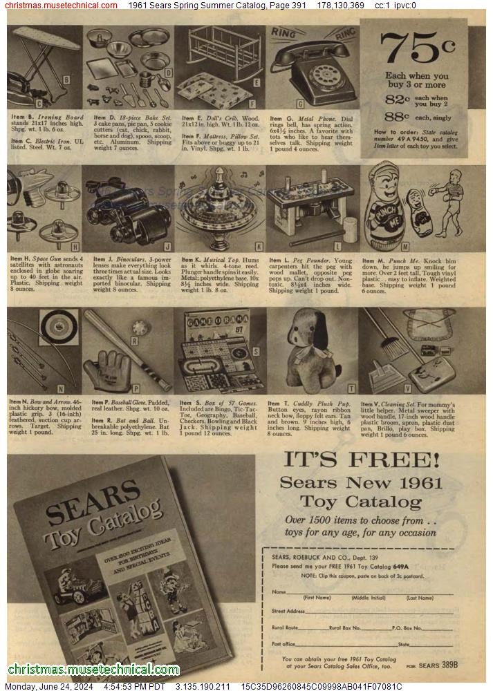 1961 Sears Spring Summer Catalog, Page 391