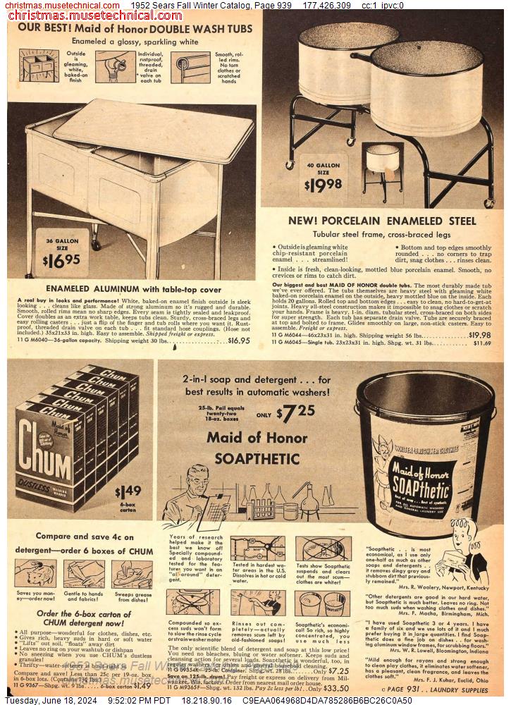 1952 Sears Fall Winter Catalog, Page 939