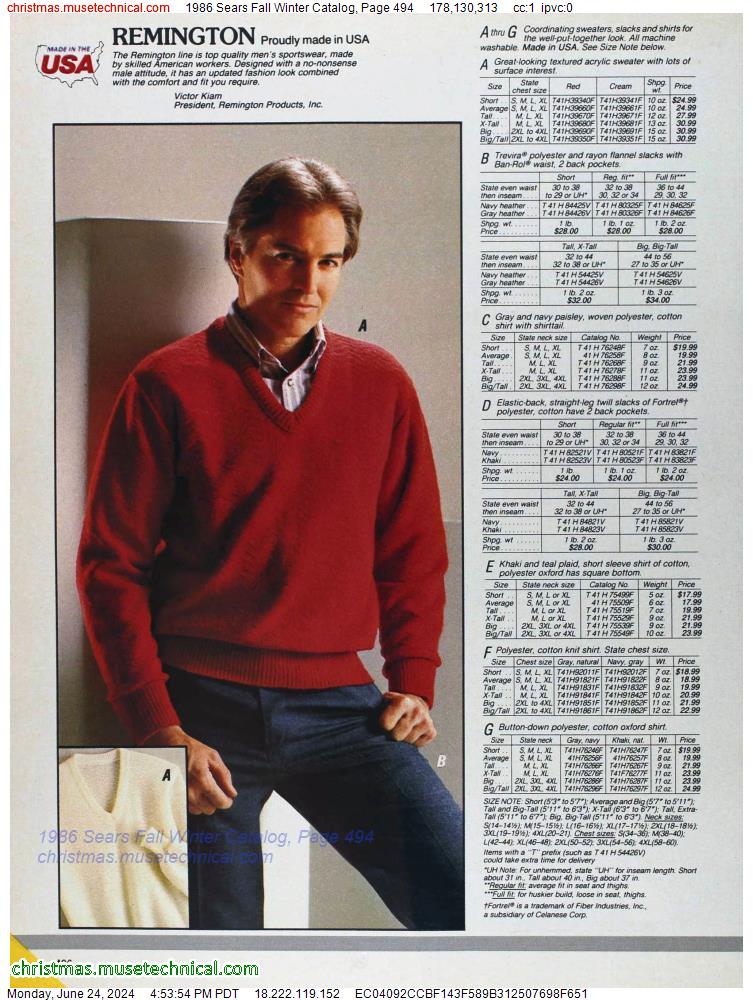 1986 Sears Fall Winter Catalog, Page 494