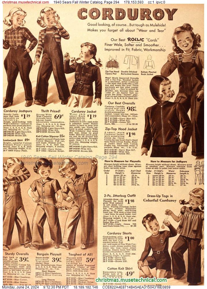 1940 Sears Fall Winter Catalog, Page 294