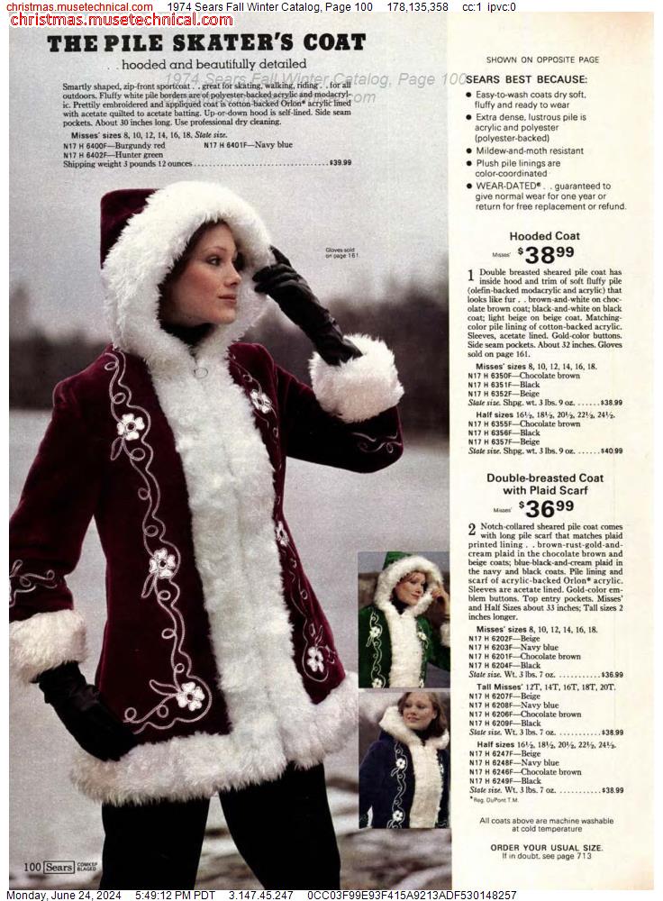 1974 Sears Fall Winter Catalog, Page 100