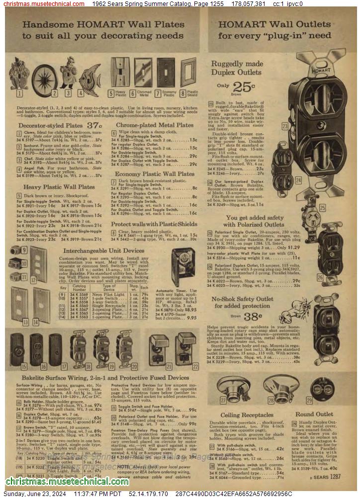 1962 Sears Spring Summer Catalog, Page 1255