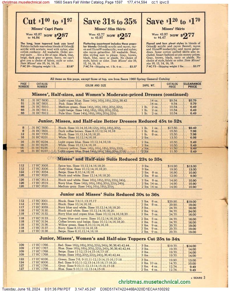 1960 Sears Fall Winter Catalog, Page 1597