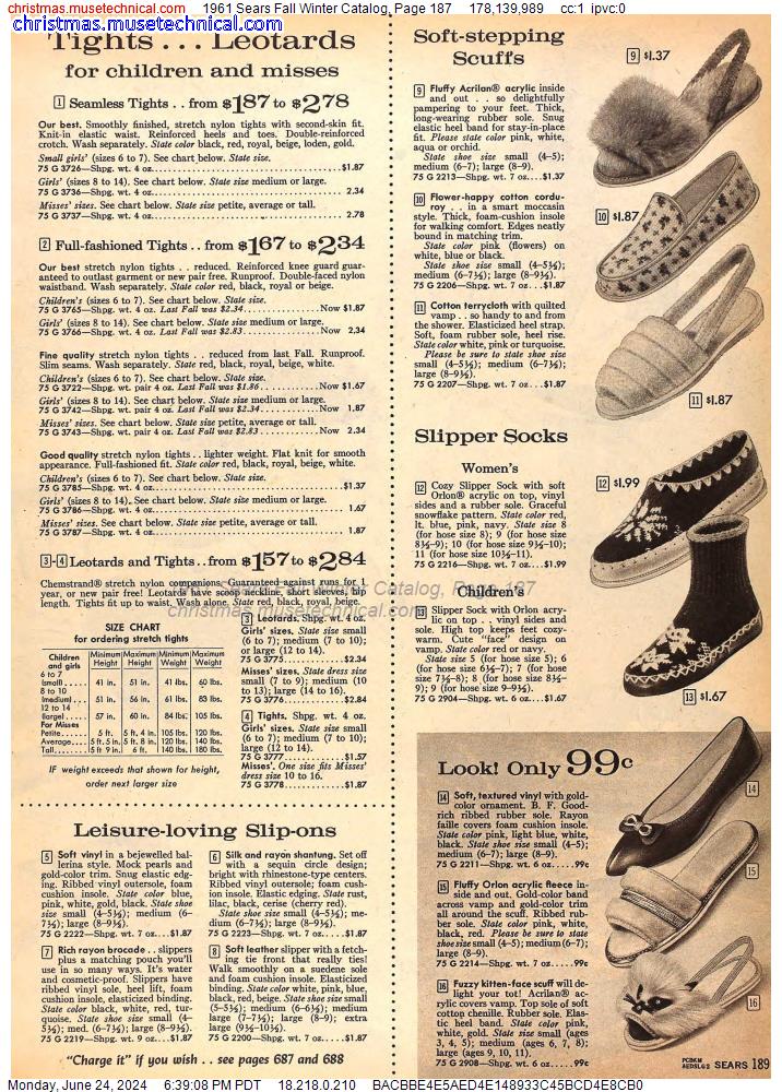 1961 Sears Fall Winter Catalog, Page 187