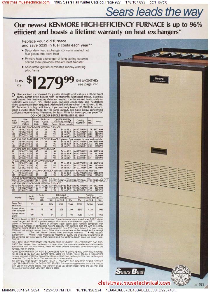 1985 Sears Fall Winter Catalog, Page 927