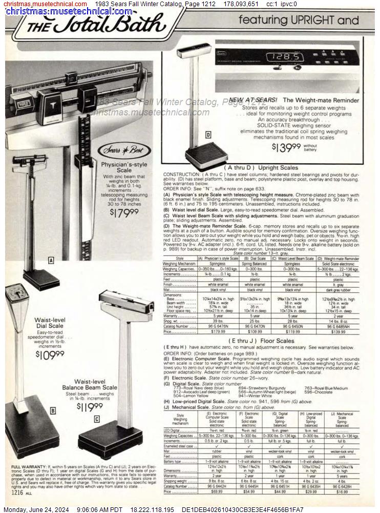 1983 Sears Fall Winter Catalog, Page 1212