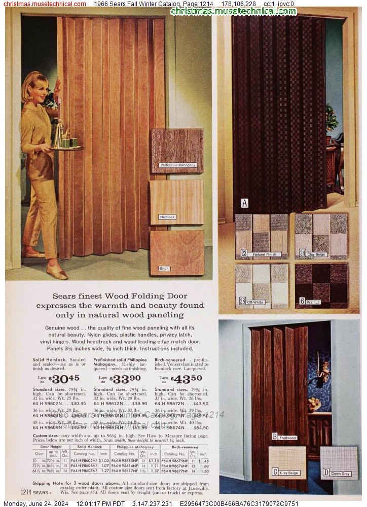 1966 Sears Fall Winter Catalog, Page 1214
