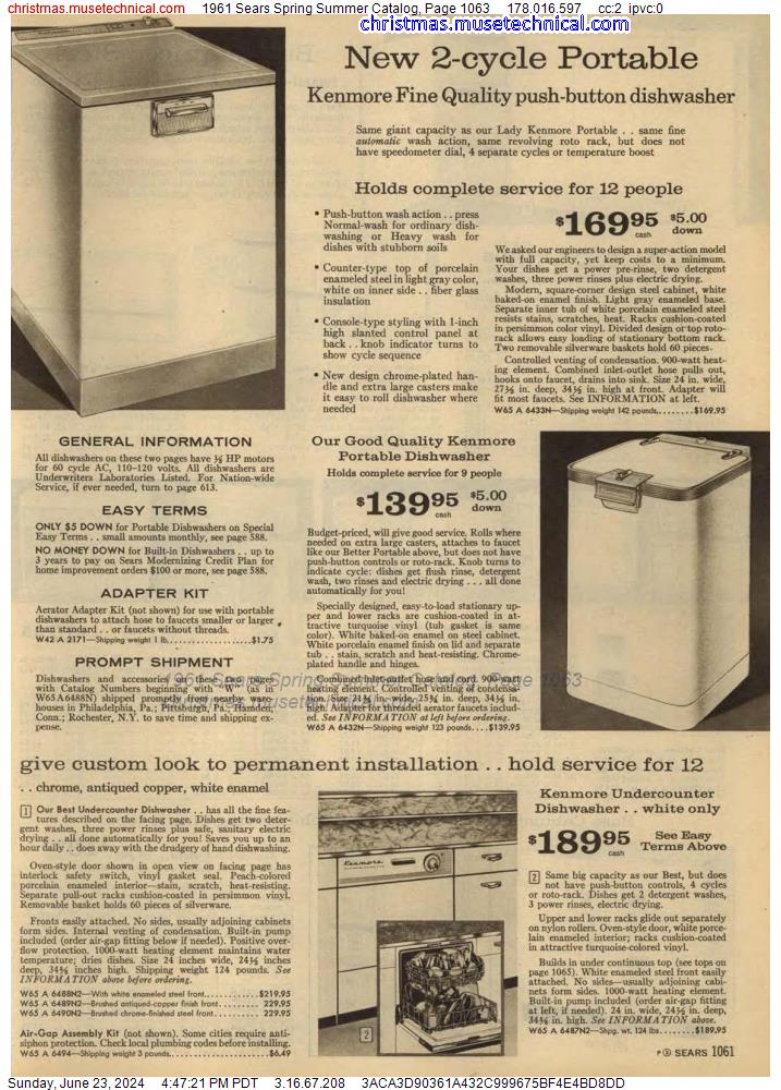 1961 Sears Spring Summer Catalog, Page 1063